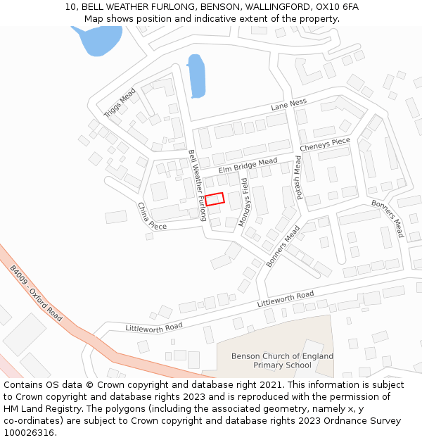 10, BELL WEATHER FURLONG, BENSON, WALLINGFORD, OX10 6FA: Location map and indicative extent of plot