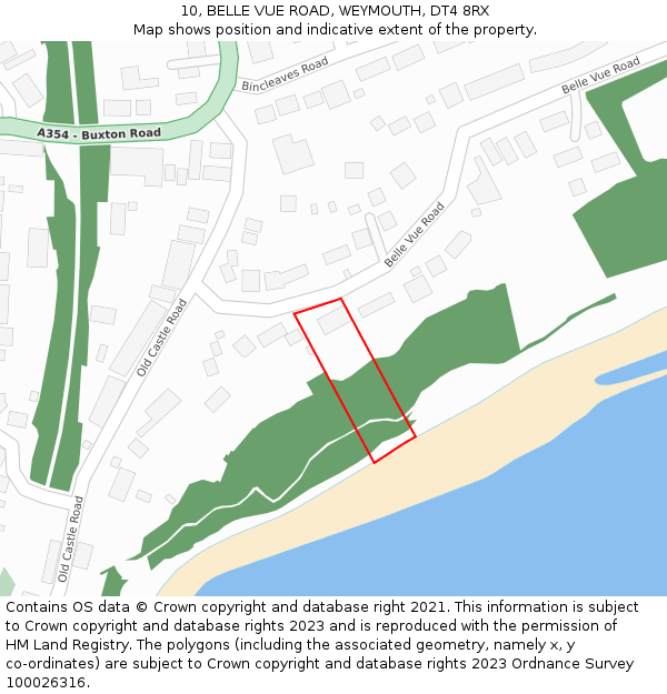 10, BELLE VUE ROAD, WEYMOUTH, DT4 8RX: Location map and indicative extent of plot