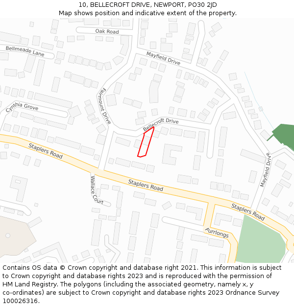 10, BELLECROFT DRIVE, NEWPORT, PO30 2JD: Location map and indicative extent of plot