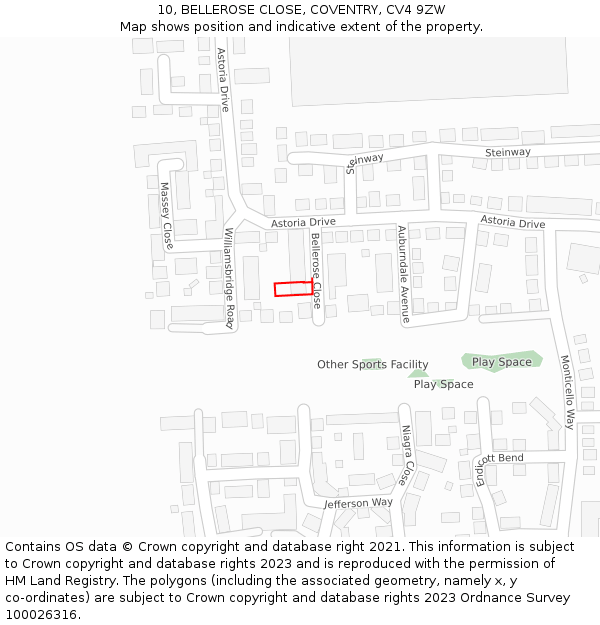 10, BELLEROSE CLOSE, COVENTRY, CV4 9ZW: Location map and indicative extent of plot