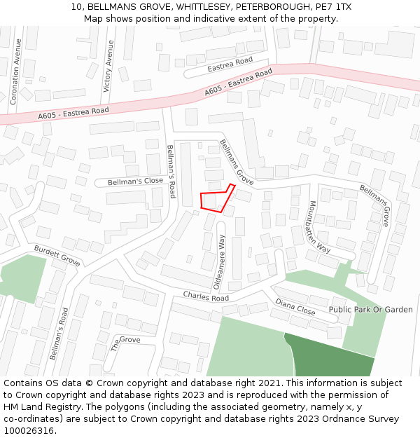 10, BELLMANS GROVE, WHITTLESEY, PETERBOROUGH, PE7 1TX: Location map and indicative extent of plot