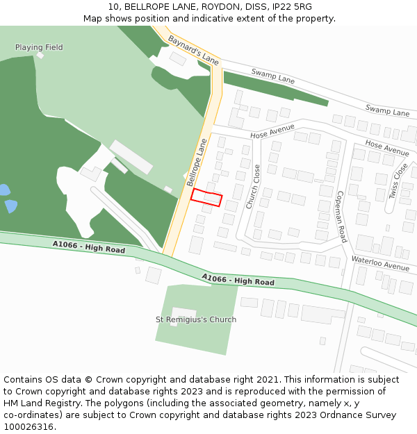 10, BELLROPE LANE, ROYDON, DISS, IP22 5RG: Location map and indicative extent of plot