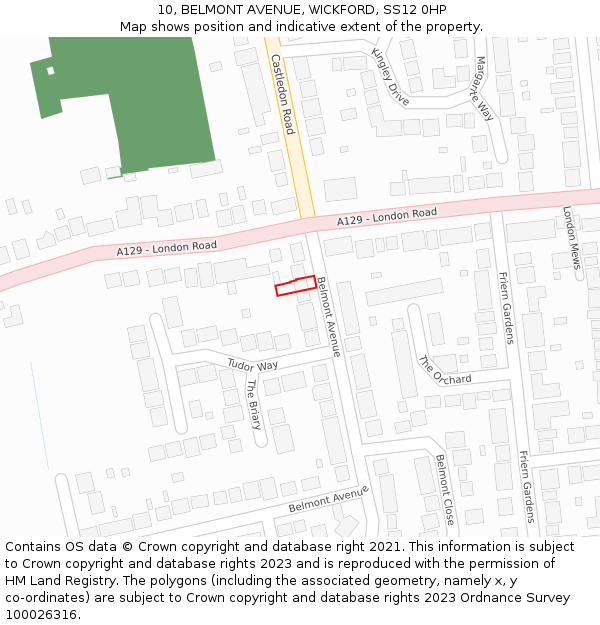 10, BELMONT AVENUE, WICKFORD, SS12 0HP: Location map and indicative extent of plot