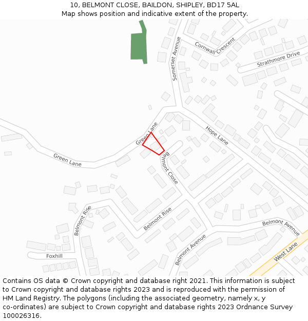10, BELMONT CLOSE, BAILDON, SHIPLEY, BD17 5AL: Location map and indicative extent of plot