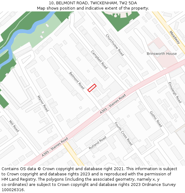 10, BELMONT ROAD, TWICKENHAM, TW2 5DA: Location map and indicative extent of plot