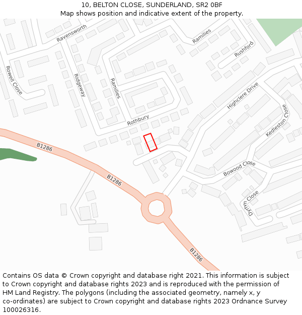 10, BELTON CLOSE, SUNDERLAND, SR2 0BF: Location map and indicative extent of plot