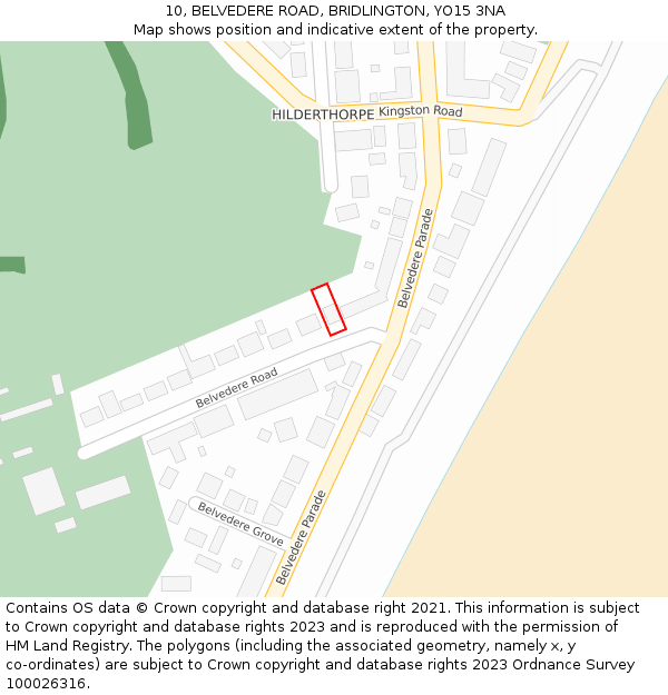 10, BELVEDERE ROAD, BRIDLINGTON, YO15 3NA: Location map and indicative extent of plot