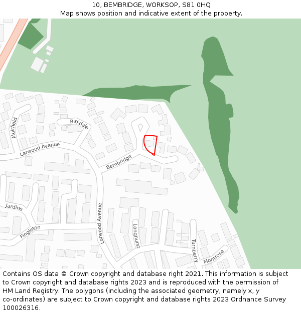 10, BEMBRIDGE, WORKSOP, S81 0HQ: Location map and indicative extent of plot