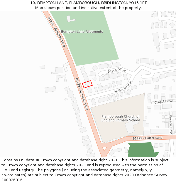 10, BEMPTON LANE, FLAMBOROUGH, BRIDLINGTON, YO15 1PT: Location map and indicative extent of plot