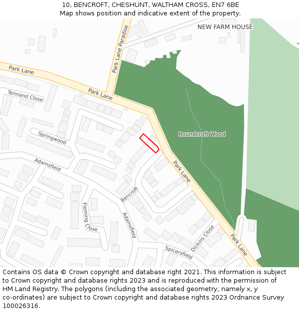 10, BENCROFT, CHESHUNT, WALTHAM CROSS, EN7 6BE: Location map and indicative extent of plot