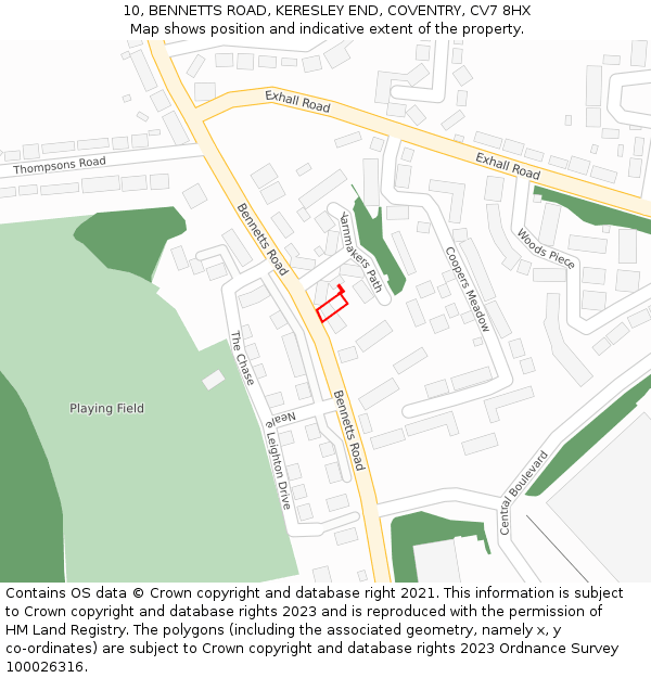 10, BENNETTS ROAD, KERESLEY END, COVENTRY, CV7 8HX: Location map and indicative extent of plot