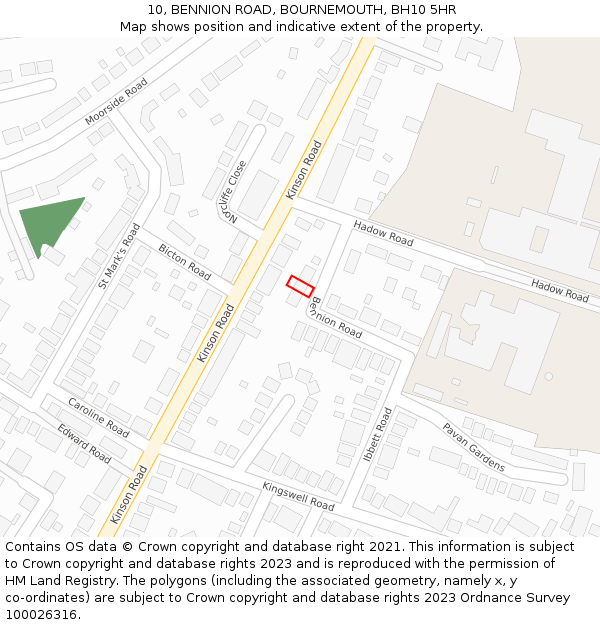 10, BENNION ROAD, BOURNEMOUTH, BH10 5HR: Location map and indicative extent of plot