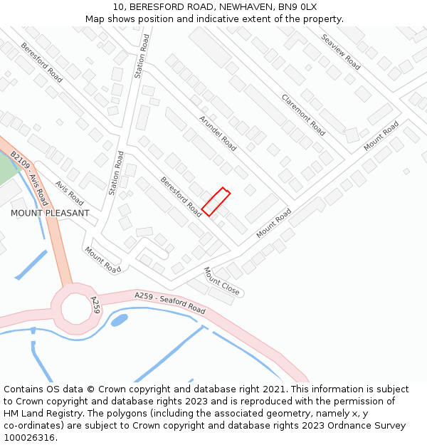 10, BERESFORD ROAD, NEWHAVEN, BN9 0LX: Location map and indicative extent of plot