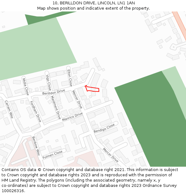 10, BERILLDON DRIVE, LINCOLN, LN1 1AN: Location map and indicative extent of plot