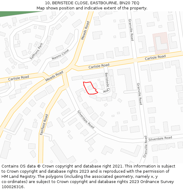 10, BERISTEDE CLOSE, EASTBOURNE, BN20 7EQ: Location map and indicative extent of plot