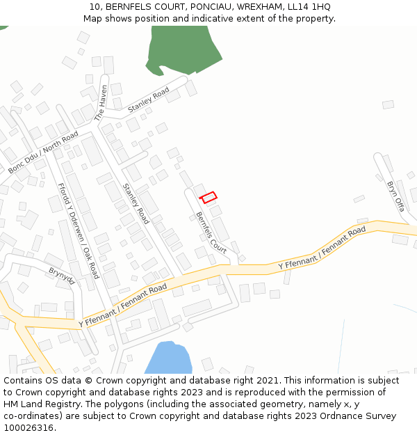 10, BERNFELS COURT, PONCIAU, WREXHAM, LL14 1HQ: Location map and indicative extent of plot