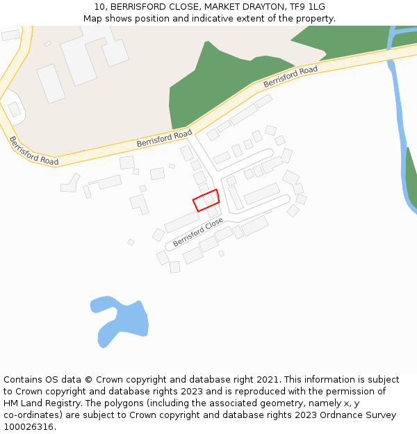 10, BERRISFORD CLOSE, MARKET DRAYTON, TF9 1LG: Location map and indicative extent of plot