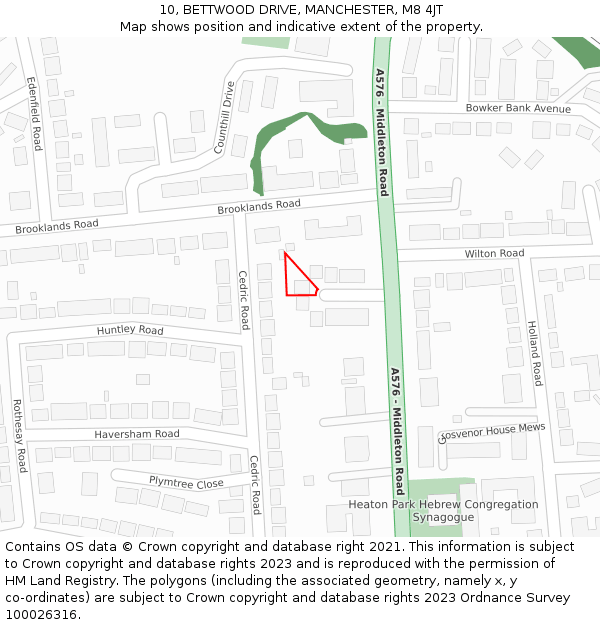 10, BETTWOOD DRIVE, MANCHESTER, M8 4JT: Location map and indicative extent of plot