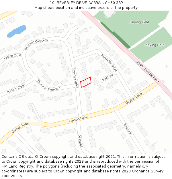 10, BEVERLEY DRIVE, WIRRAL, CH60 3RP: Location map and indicative extent of plot