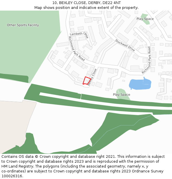 10, BEXLEY CLOSE, DERBY, DE22 4NT: Location map and indicative extent of plot