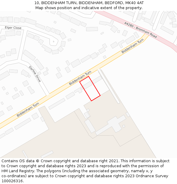 10, BIDDENHAM TURN, BIDDENHAM, BEDFORD, MK40 4AT: Location map and indicative extent of plot
