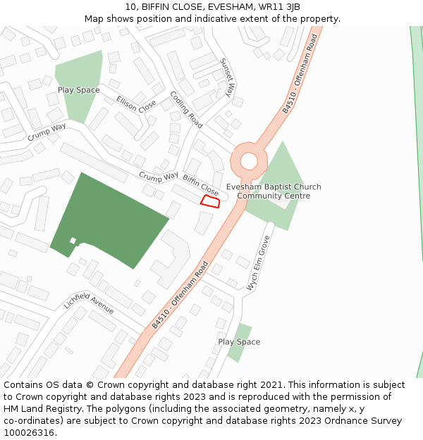 10, BIFFIN CLOSE, EVESHAM, WR11 3JB: Location map and indicative extent of plot