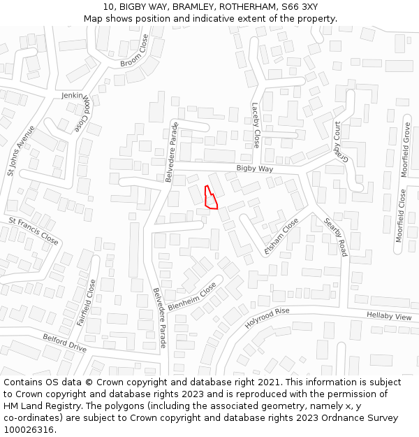 10, BIGBY WAY, BRAMLEY, ROTHERHAM, S66 3XY: Location map and indicative extent of plot