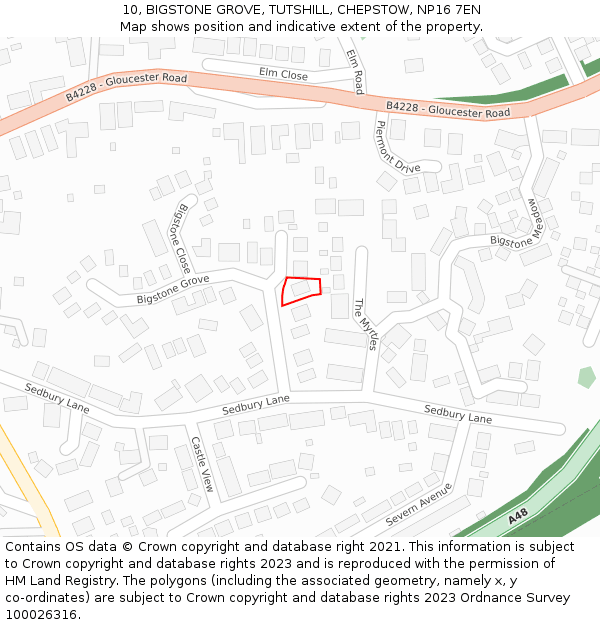 10, BIGSTONE GROVE, TUTSHILL, CHEPSTOW, NP16 7EN: Location map and indicative extent of plot