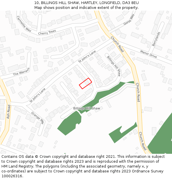 10, BILLINGS HILL SHAW, HARTLEY, LONGFIELD, DA3 8EU: Location map and indicative extent of plot