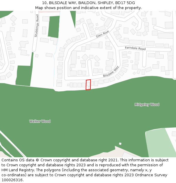 10, BILSDALE WAY, BAILDON, SHIPLEY, BD17 5DG: Location map and indicative extent of plot