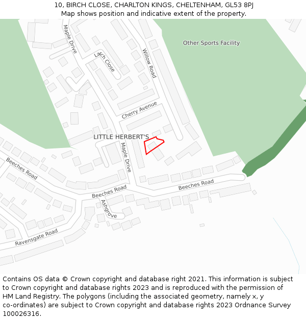 10, BIRCH CLOSE, CHARLTON KINGS, CHELTENHAM, GL53 8PJ: Location map and indicative extent of plot