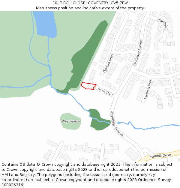 10, BIRCH CLOSE, COVENTRY, CV5 7PW: Location map and indicative extent of plot