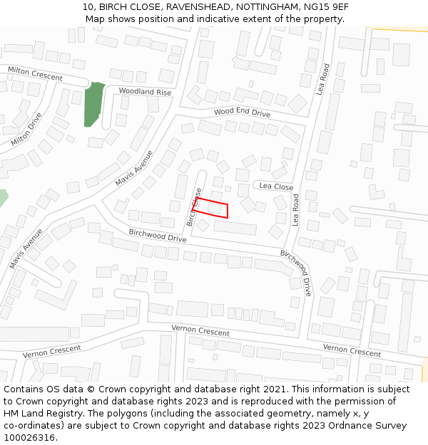 10, BIRCH CLOSE, RAVENSHEAD, NOTTINGHAM, NG15 9EF: Location map and indicative extent of plot
