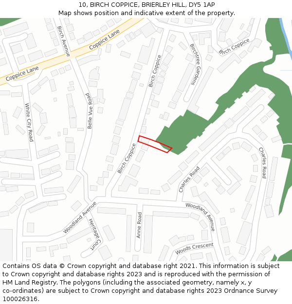 10, BIRCH COPPICE, BRIERLEY HILL, DY5 1AP: Location map and indicative extent of plot