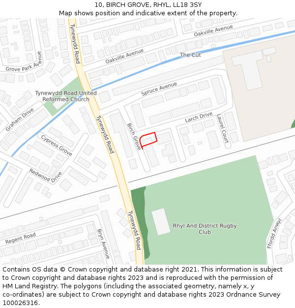 10, BIRCH GROVE, RHYL, LL18 3SY: Location map and indicative extent of plot