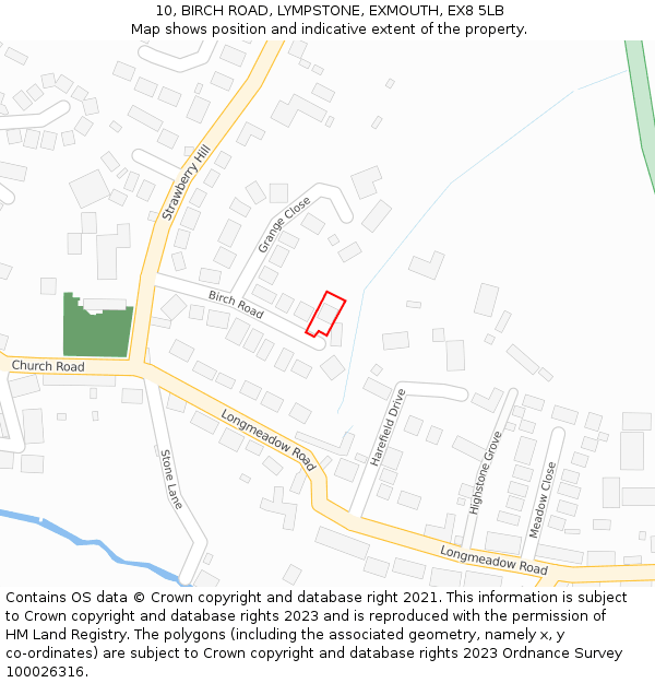 10, BIRCH ROAD, LYMPSTONE, EXMOUTH, EX8 5LB: Location map and indicative extent of plot