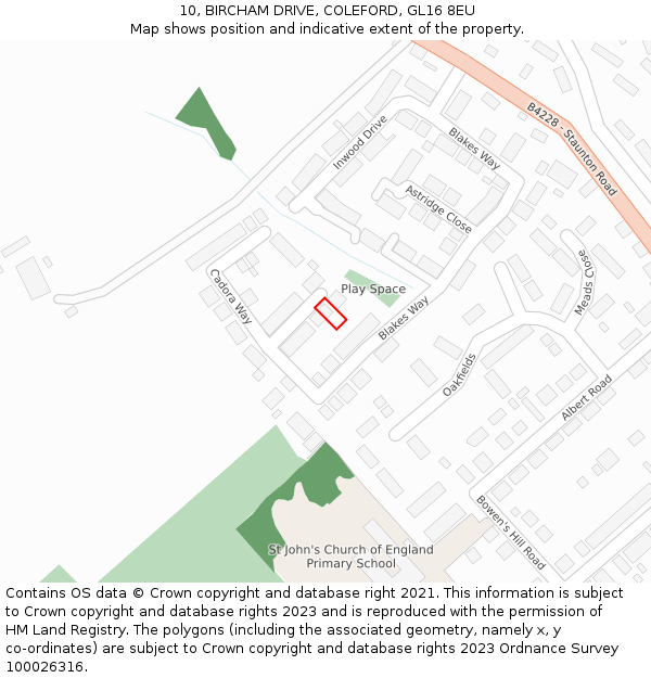 10, BIRCHAM DRIVE, COLEFORD, GL16 8EU: Location map and indicative extent of plot