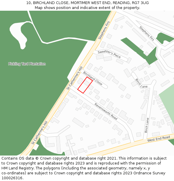 10, BIRCHLAND CLOSE, MORTIMER WEST END, READING, RG7 3UG: Location map and indicative extent of plot