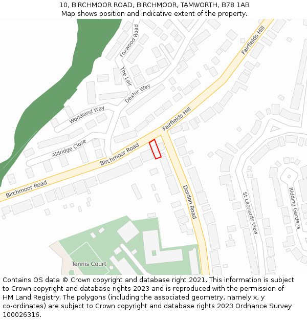 10, BIRCHMOOR ROAD, BIRCHMOOR, TAMWORTH, B78 1AB: Location map and indicative extent of plot