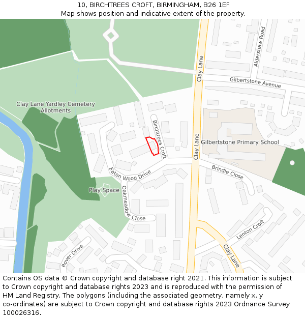 10, BIRCHTREES CROFT, BIRMINGHAM, B26 1EF: Location map and indicative extent of plot