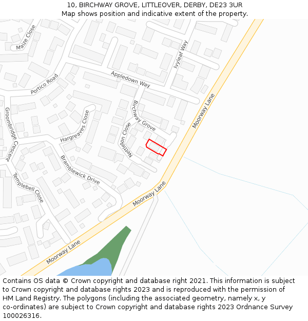 10, BIRCHWAY GROVE, LITTLEOVER, DERBY, DE23 3UR: Location map and indicative extent of plot