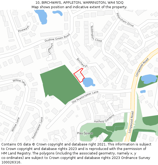 10, BIRCHWAYS, APPLETON, WARRINGTON, WA4 5DQ: Location map and indicative extent of plot