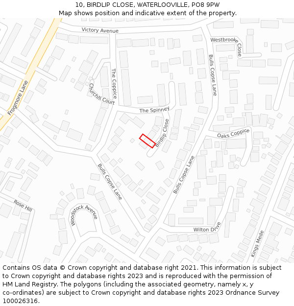 10, BIRDLIP CLOSE, WATERLOOVILLE, PO8 9PW: Location map and indicative extent of plot