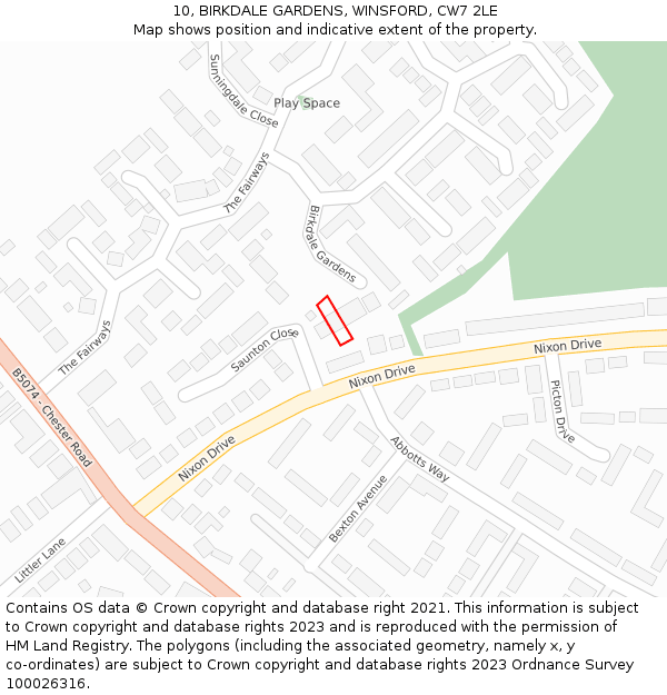10, BIRKDALE GARDENS, WINSFORD, CW7 2LE: Location map and indicative extent of plot