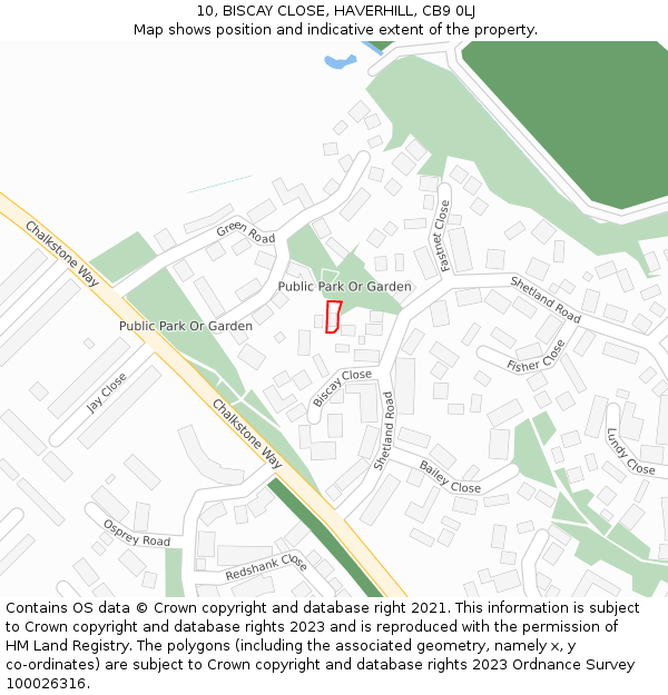 10, BISCAY CLOSE, HAVERHILL, CB9 0LJ: Location map and indicative extent of plot