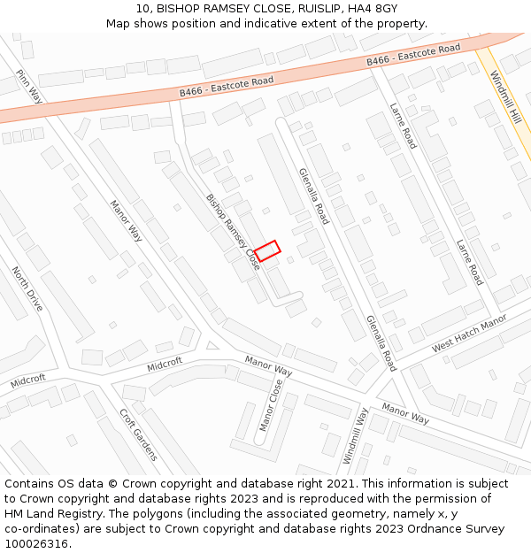 10, BISHOP RAMSEY CLOSE, RUISLIP, HA4 8GY: Location map and indicative extent of plot
