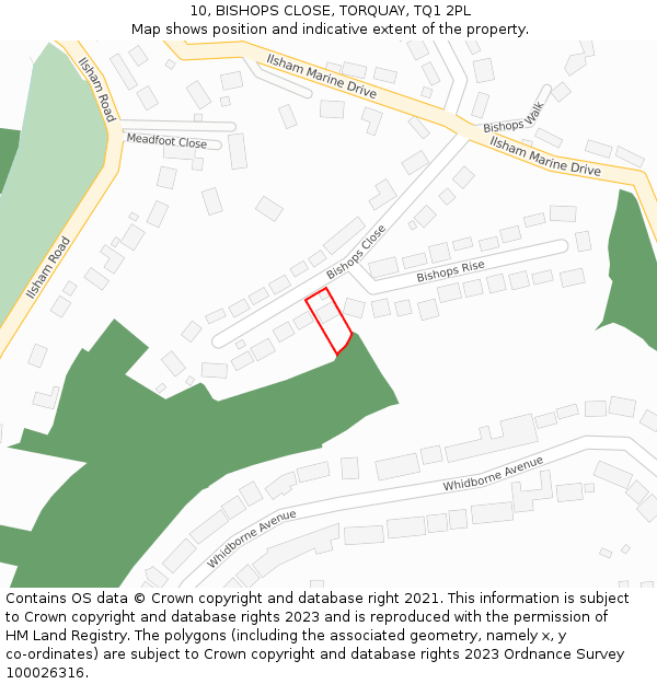 10, BISHOPS CLOSE, TORQUAY, TQ1 2PL: Location map and indicative extent of plot