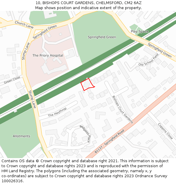 10, BISHOPS COURT GARDENS, CHELMSFORD, CM2 6AZ: Location map and indicative extent of plot