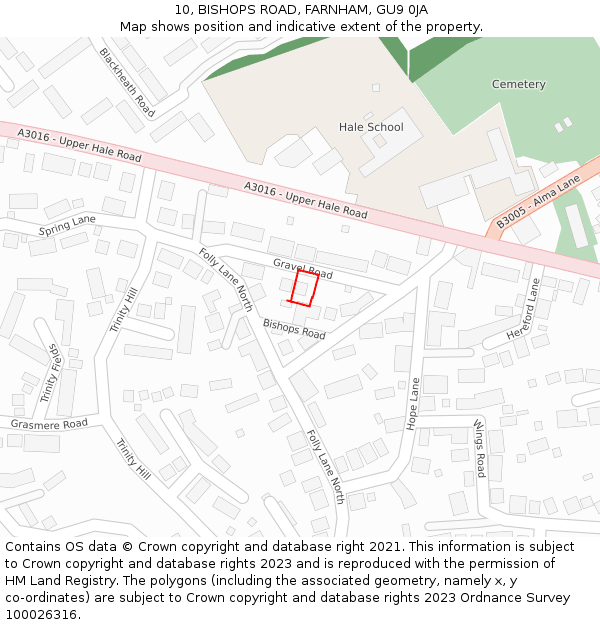 10, BISHOPS ROAD, FARNHAM, GU9 0JA: Location map and indicative extent of plot