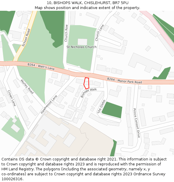10, BISHOPS WALK, CHISLEHURST, BR7 5PU: Location map and indicative extent of plot